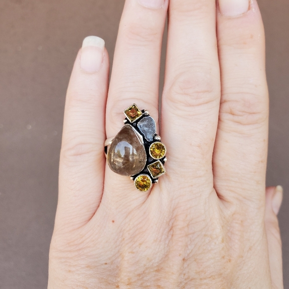 New Golden Rutilated Quartz and Citrine 925 Silver Ring. - Picture 12 of 12